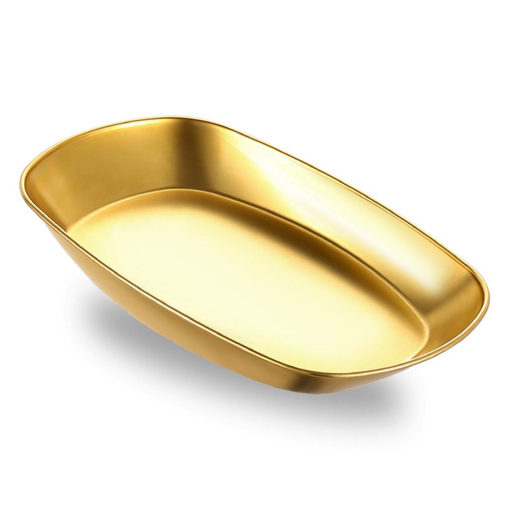 Stainless Steel Serving Plates 10 Inches Dinner Dishes Metal Camping Plate for BBQ Snack Golden