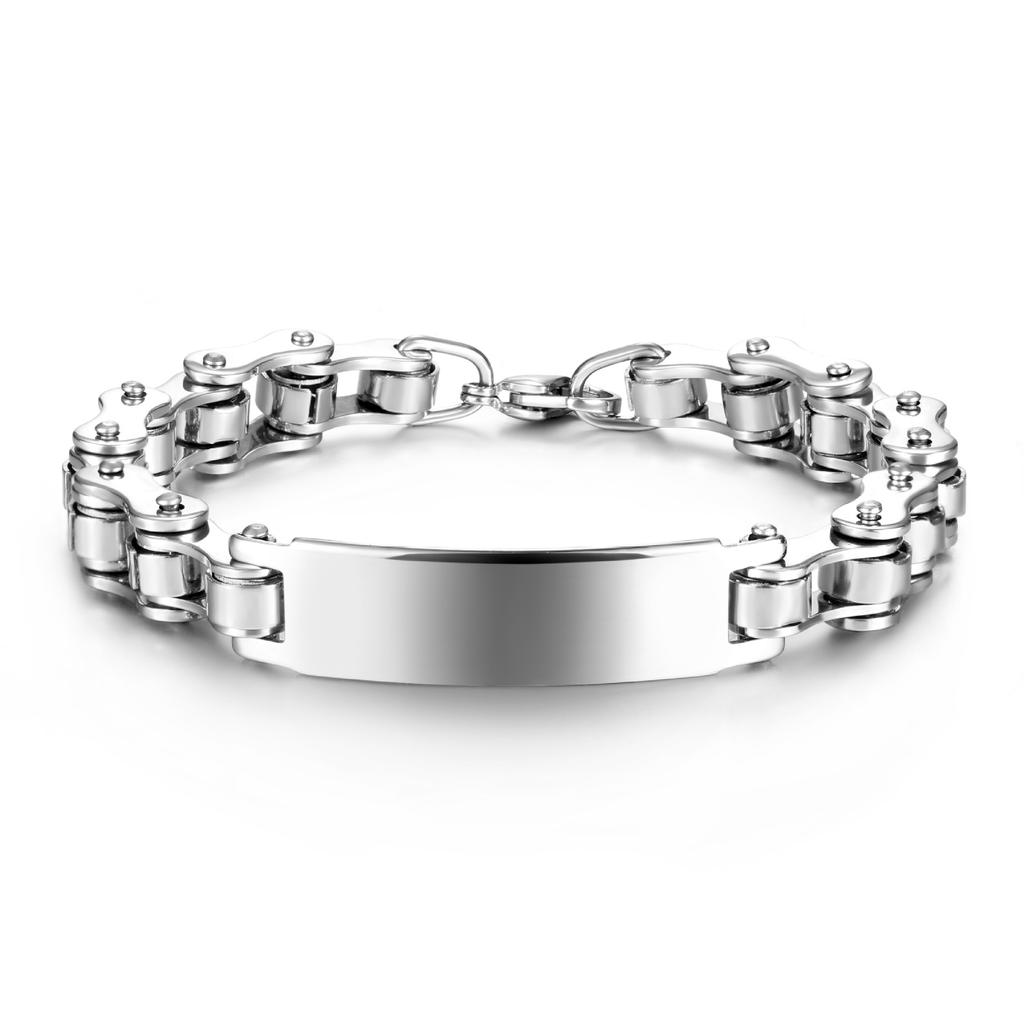 Personalize Bicycle chain Custom Name Text Men Stainless Steel Bracelet For Women Smooth Engrave Logo Id Bracelets Gift Jewelry