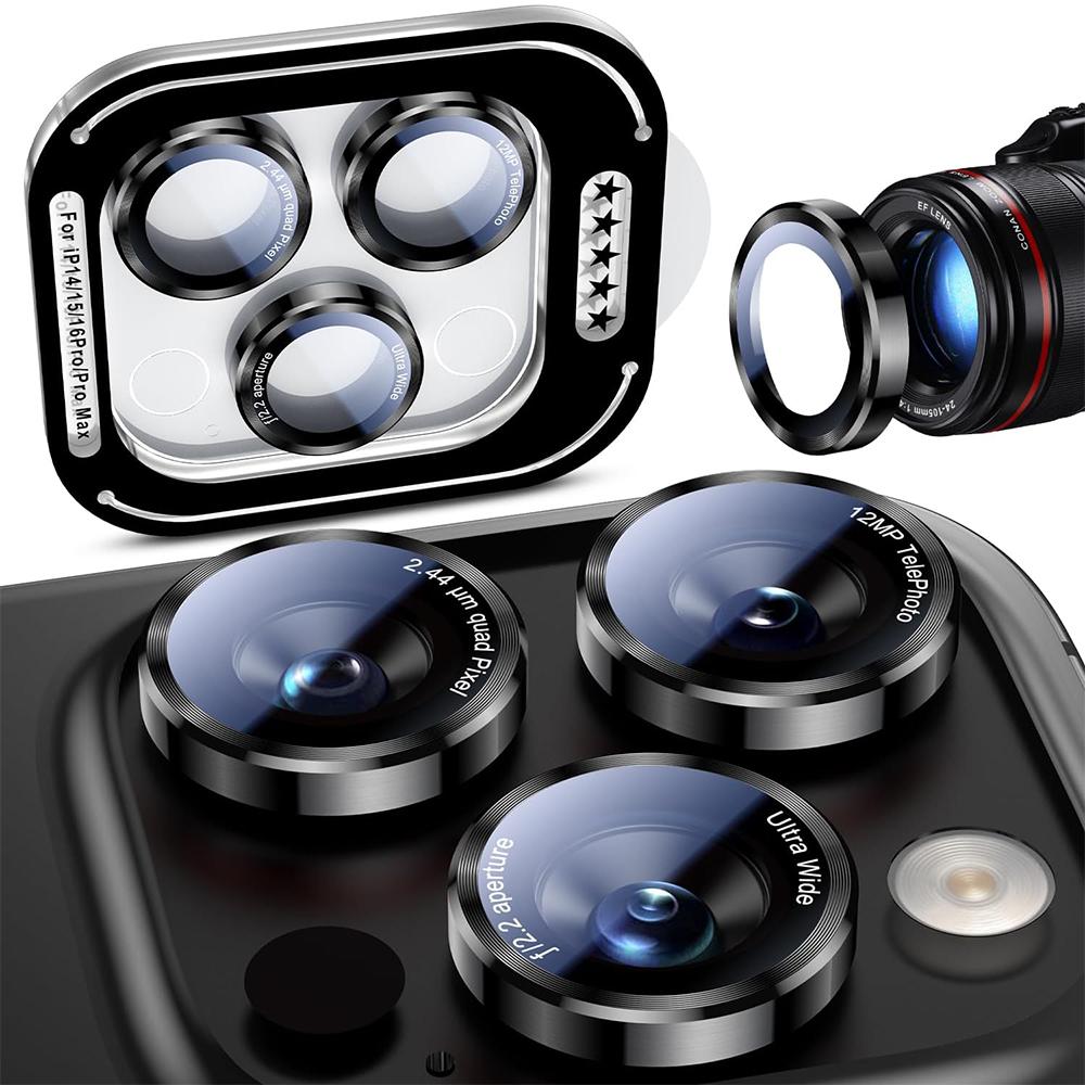 Black Tempered Glass Metal Camera Lens Protector Cover For iPhone 17 Pro Max Air 16E 16 E 15 Plus 14 13 Mini 12 11 17Pro 16Pro Protection Accessories