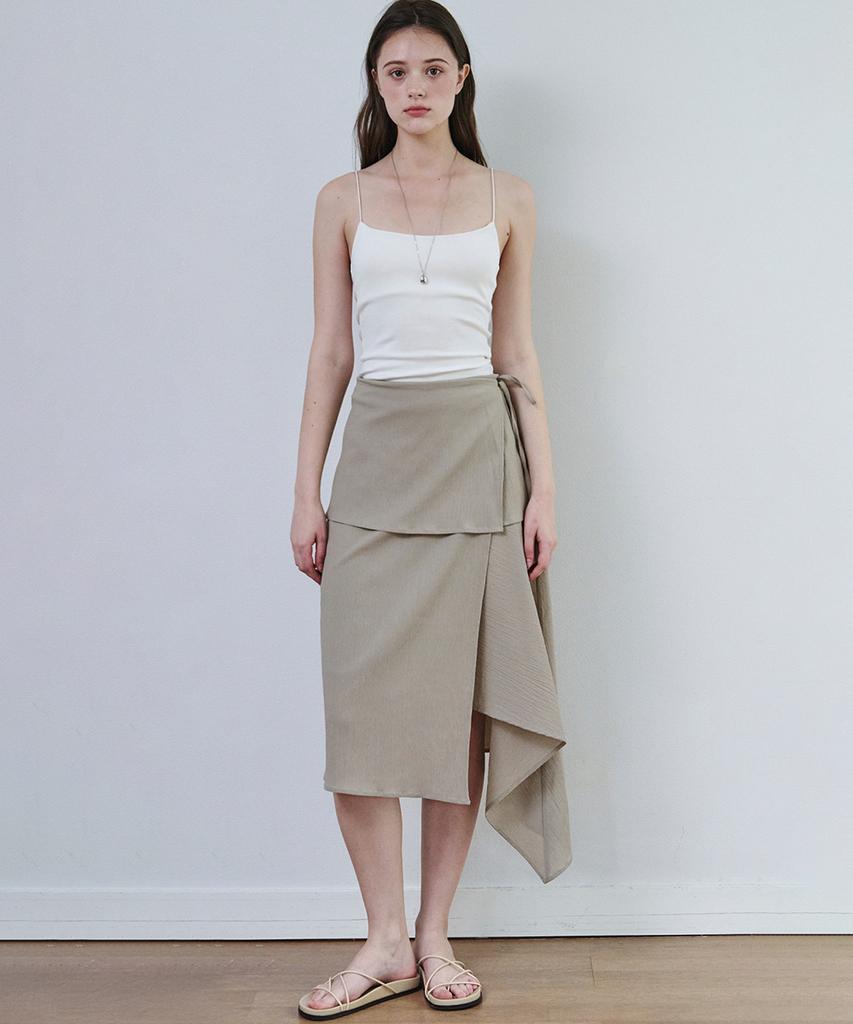 MALOUPE 3116 Crinkle Double Wrap Skirt (Beige)