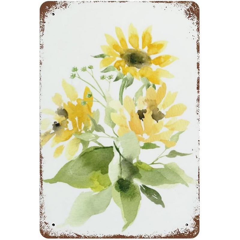 Sunflower Metal Tin Signs Retro Sunflower Vase Rustic Farmhouse Retro Tin Signs Wall Decor Man Cave Home Pub Metal Signs