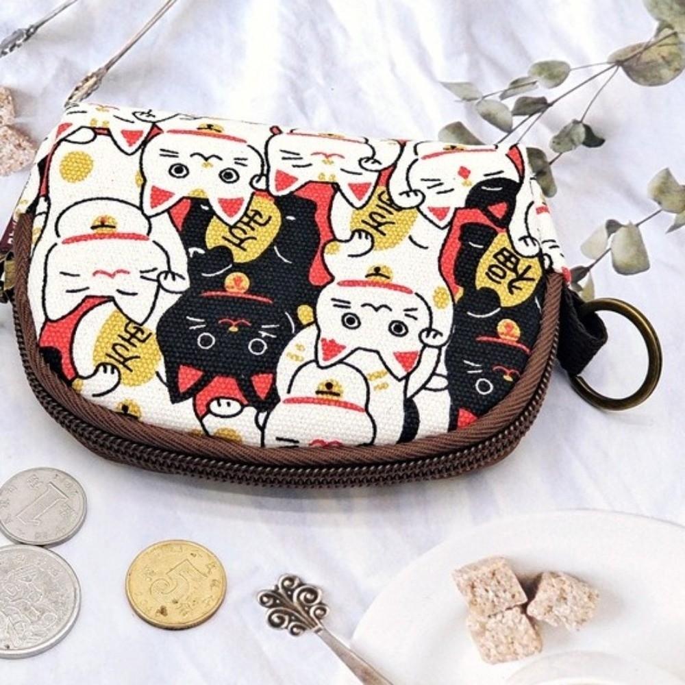 Portable Vintage Printed Coin Purse Cat Canvas Women Wallet Pouch Storage Bag Zipper Change Money Organizers Gift