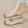 Augustine French square head single shoes women's 2025 new summer wear bow low heel Mary Jane small leather shoes