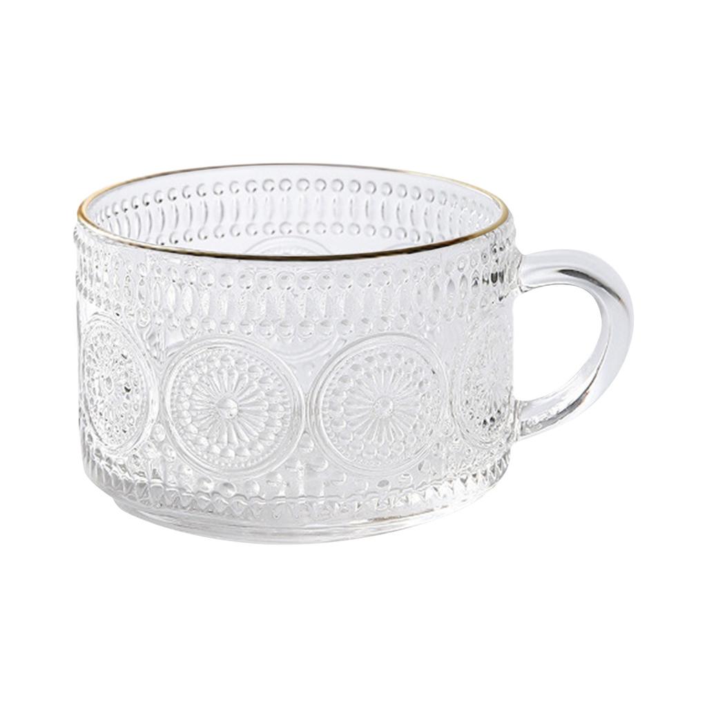 14oz Vintage Glass Coffee Mugs With Lids And Spoons, Green Embossed Drinking Glasses For Iced Coffee, Tea, - Cute Coffee Bar Accessories