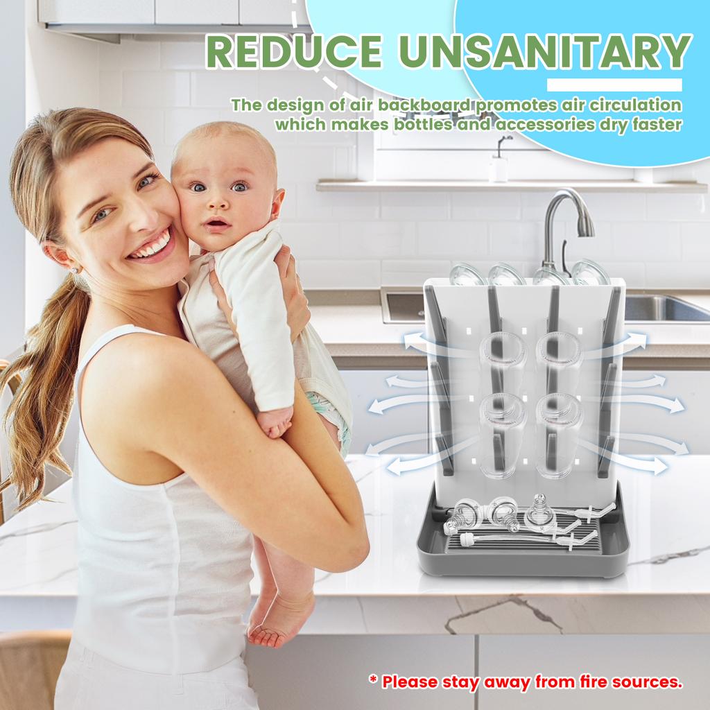 Plastic baby bottle vertical drying rack with large capacity design and efficient drainage chassis design baby bottle drain rack