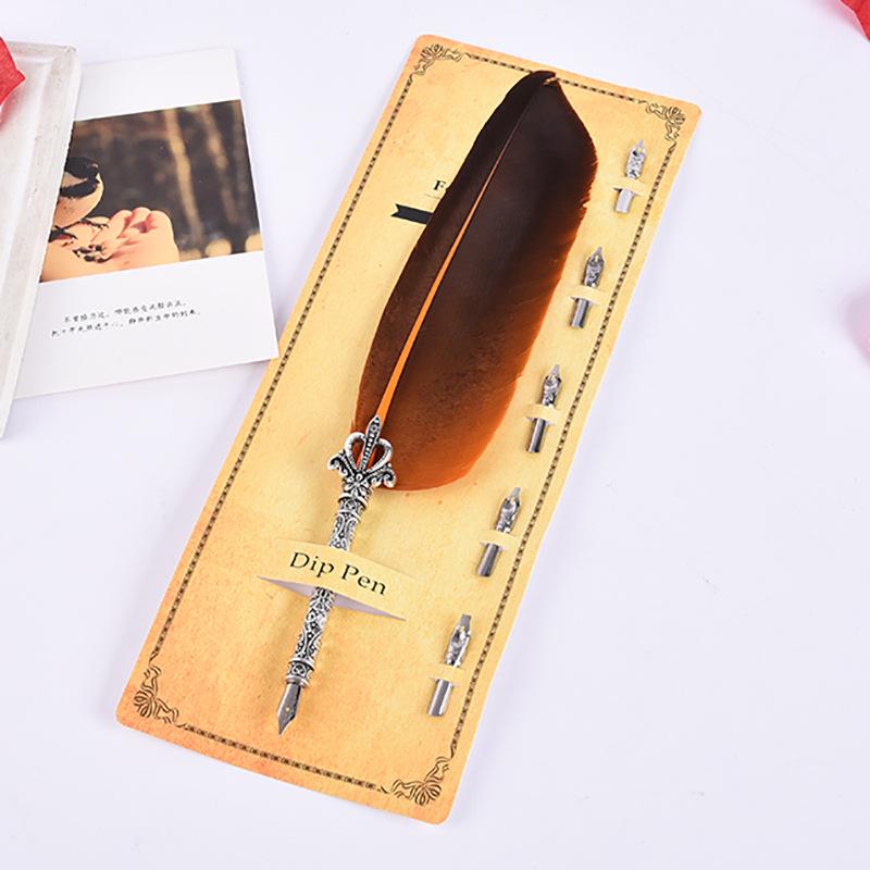 Creative Retro Turkey Quill Flower Body Round Body Dipping Pen Fire Paint Set Teachers' Day Gift
