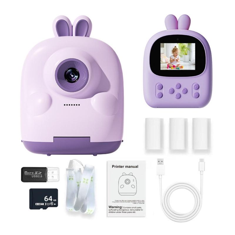 

64G Card Children Photo Printer Camera With Safe Printing Paper And Video Recording Instantly Camera Toy for Kids Fun фіолетовий