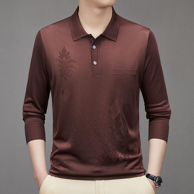 Long sleeved T-shirt Men's Ice Silk Lapel Top Bottoming Shirt Middle-aged Dad Loose Casual Polo Shirt