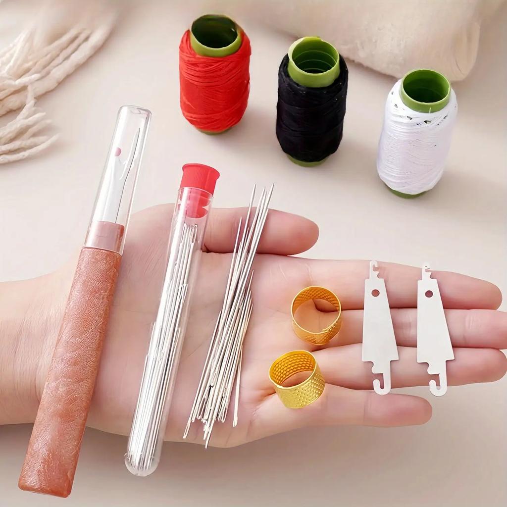 34Pcs Hand Sewing Tool Set, Large-Eye Steel Needles with Threaders, Complete Home DIY Clothes Craft Repair Kit