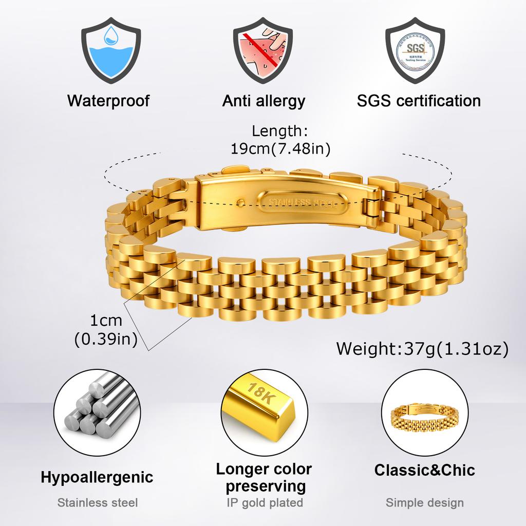 Chunky Strap Chain Bracelet for Women High-Quality Stainless Steel Waterproof Chain Bracelets Punk Wrist Jewelry Gift