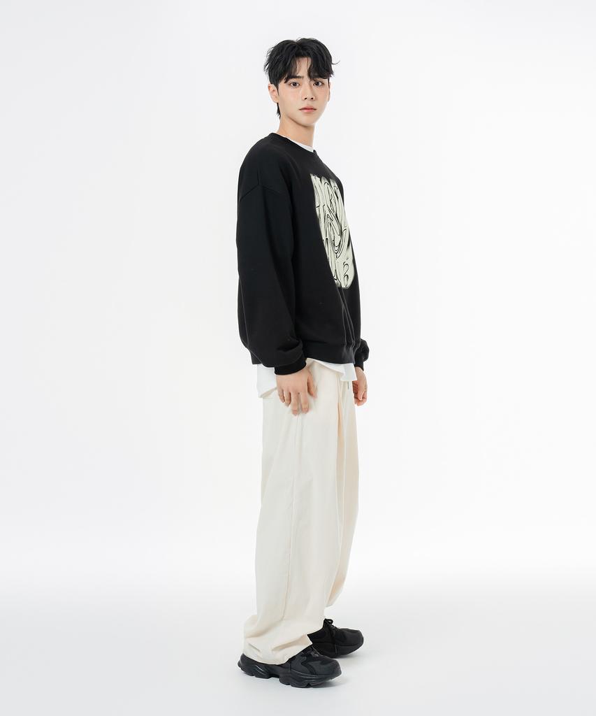 MOZMOZ Colorful Corduroy String Wide Pants Cream