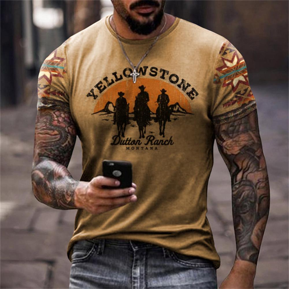 Vintage Yellowstone 3d Printing Harajuku Short Sleeve Tee Casual Streetwear Loose Pullover Men's T-shirts
