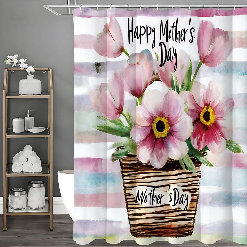

Mother s Day Colorful Flower Shower Curtain, Bathroom Decorative Shower Curtain, Waterproof Shower Curtain with Hooks 90*180cm