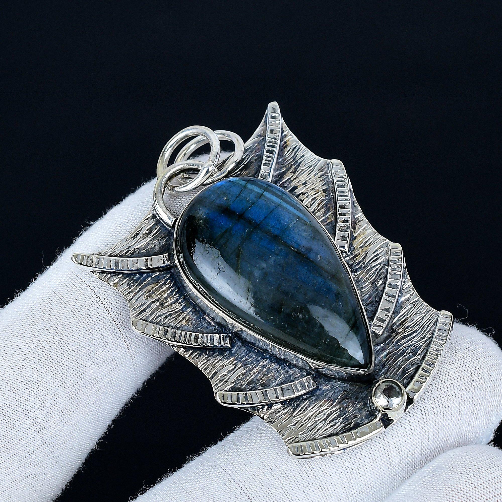 

Подвеска с лабрадоритом, Ювелирные изделия ручной работы из стерлингового серебра 925 пробы, Серебряная подвеска с лабрадоритом, Ювелирные изделия для вечеринок для женщин, Подарок на день рождения 6.5 Cm синий