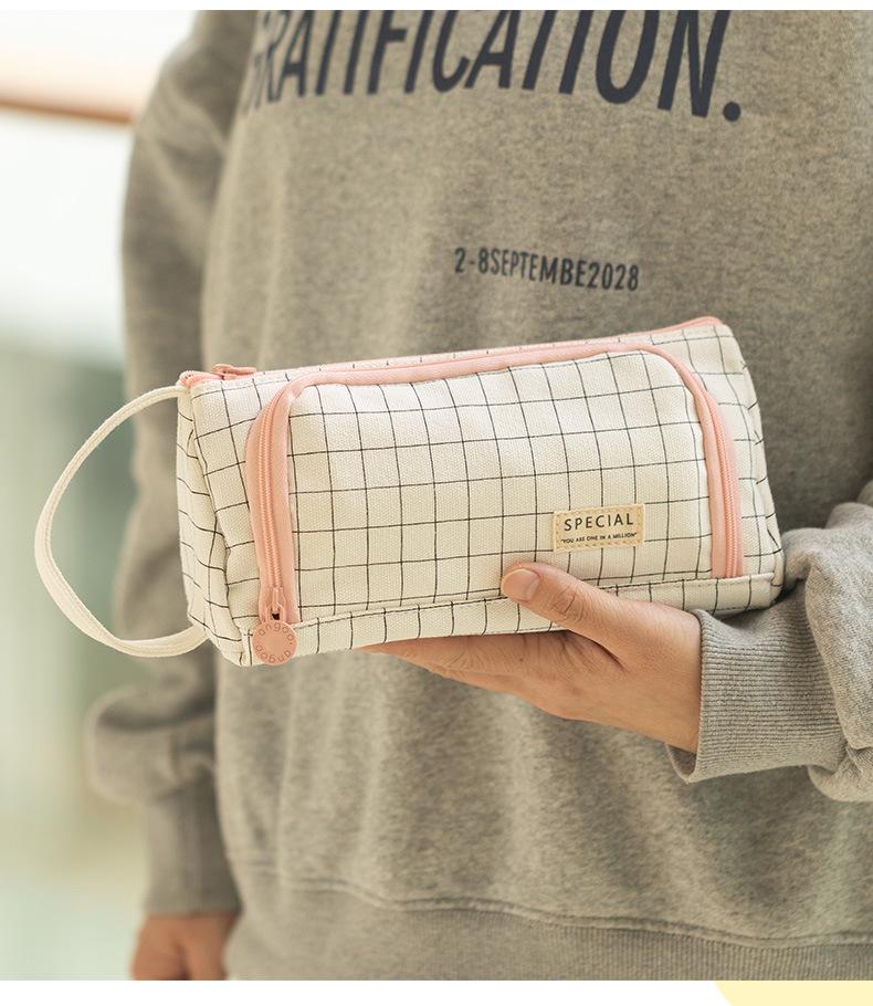 Large Korean-Style Canvas Pencil Case: Cute, Multifunctional, and Fresh Design for Students