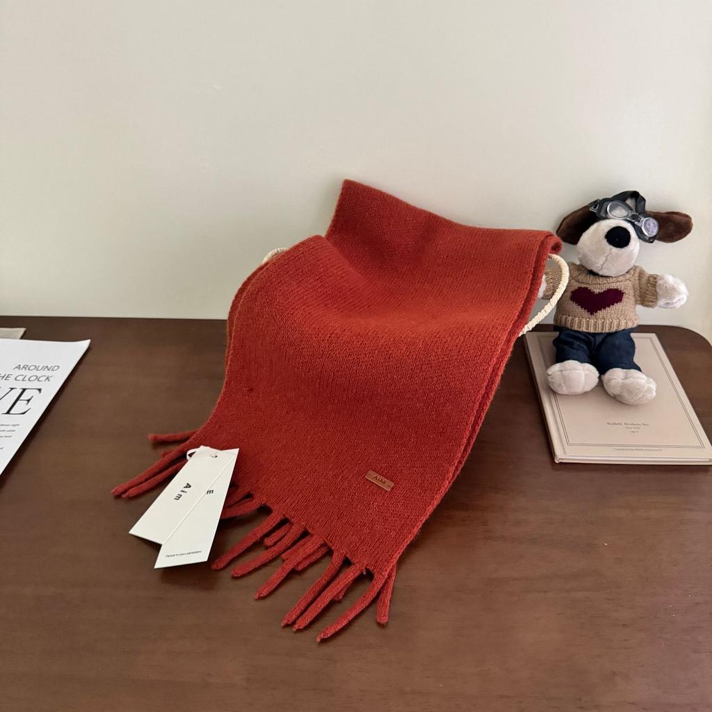 ~ Solid color wool scarf women's winter high-end soft waxy knitted scarf
