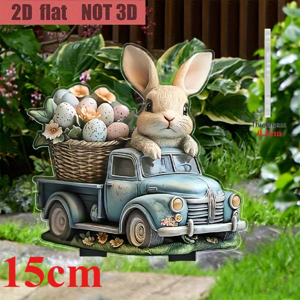 Charming bunnies and vintage trucks, 2D flat acrylic, decorative, suitable for gardens, lawns, potted plants, suitable for Christmas, Halloween