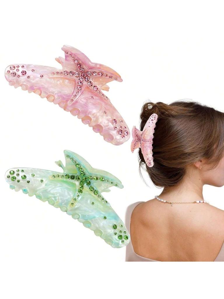 1pc Multi-color Starfish Hair Clip Acrylic Hair Claws, Summer Beach Hair Clip with Claws for Strong Fixation