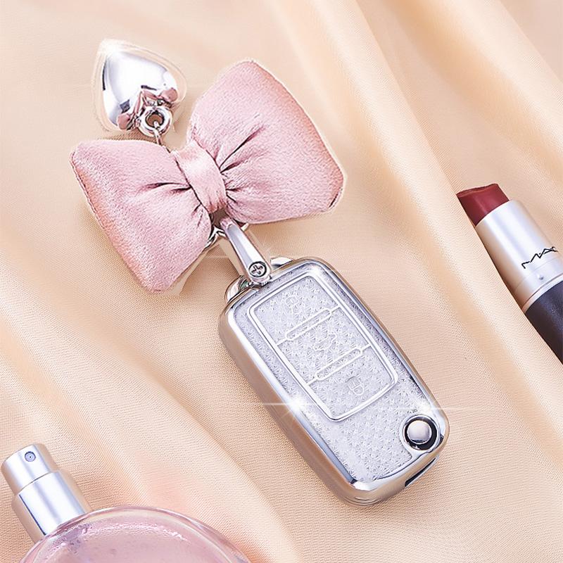 White Diamond Pattern Tpu For Vw Volkswagen Passat B5 B6 Golf 4 5 6 Polo Flip Folding Remote Car Key Case Cover Fob Accessories