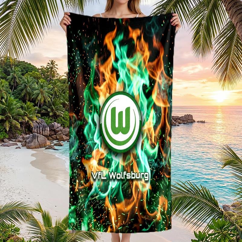 VfL Wolfsburg FC stampa Asciugamano da Spiaggia Quick Dry Microfibra Assorbente Portatile da Viaggio Asciugamano da Nuoto