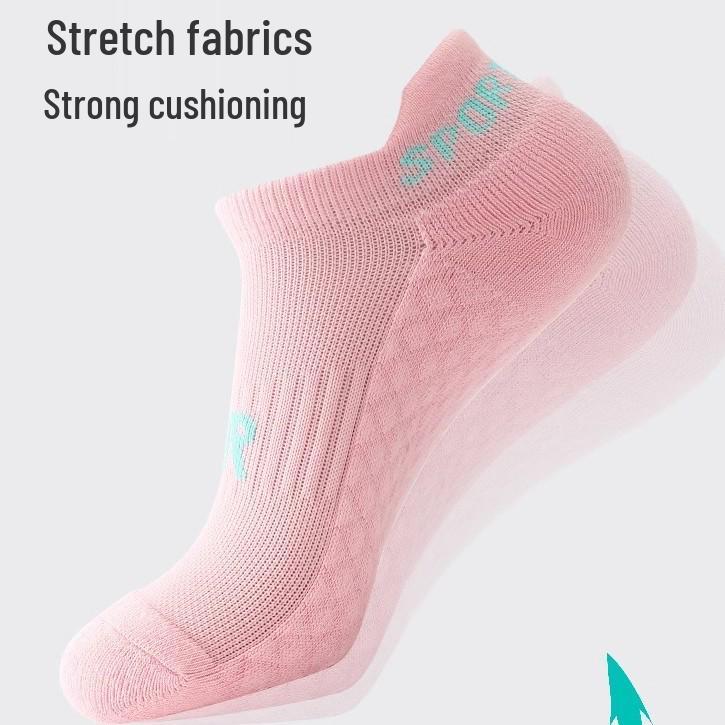 Zhuji Women's Anti-Odor Cotton Running Socks - Sweat-Absorbing Short Boat Socks for Autumn and Winter, Trendy Towel Bottom Design.