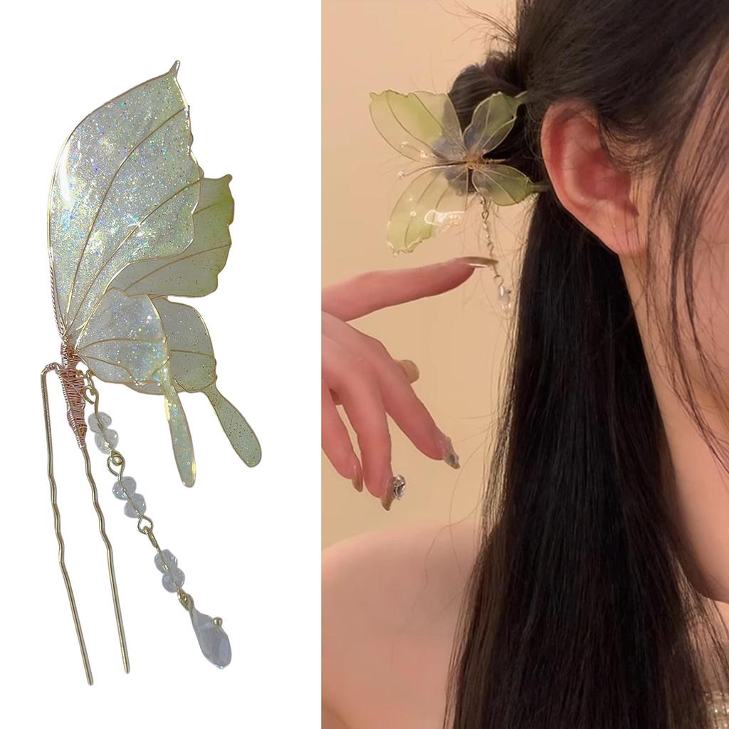 Glitter Butterfly Filigree Hair Stick Buyao for Girls Ancient Chinese Hairpin Traditional Hanbiuk Decorative Cosplay