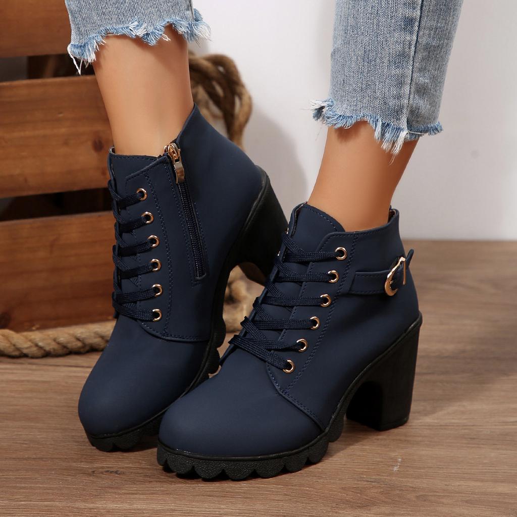 Women's Shoes Chunky High Heels Boots Leather Boots Fashionable Chunky Heels Women's Boots Breathable Boots for Women Leather
