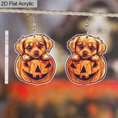 2D Flat Cute Acrylic Halloween Cute Puppy Pumpkin Dangle Earrings Women's Fall Pumpkin Accessories Charms Jewelry Gifts