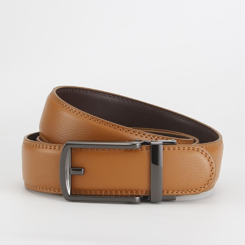 Dolly Road, Reverse Buckle Belt 3.5 Automatic Buckle Two-Layer Cowhide Belt, Men'S Leisure Belt
