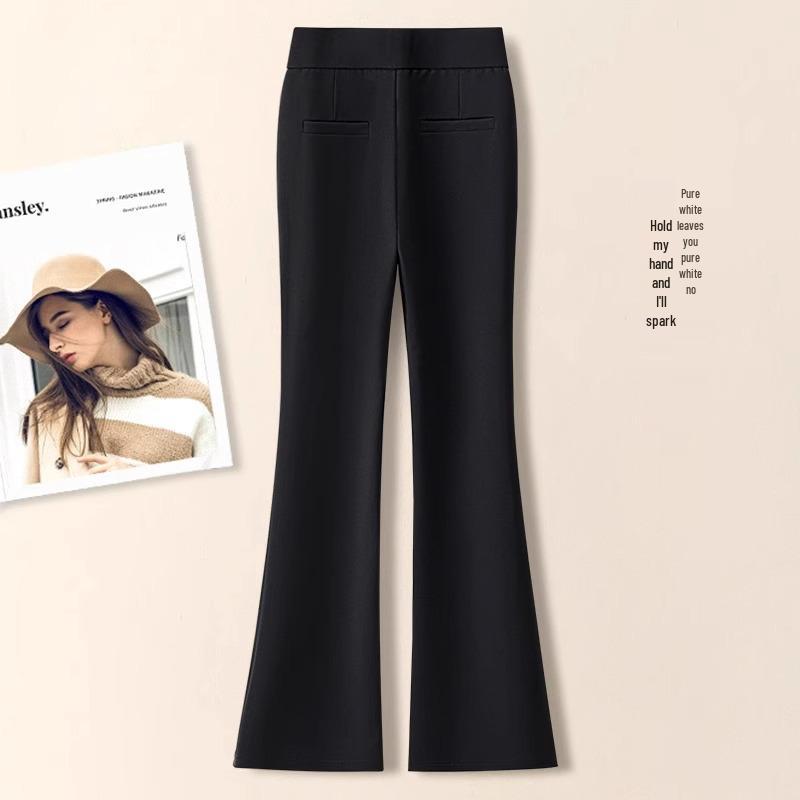 Women's High Waist Black Fleece-Lined Flared Pants, Autumn/Winter 2024 – Small Size, Thickened, Straight Leg, Slimming Trousers