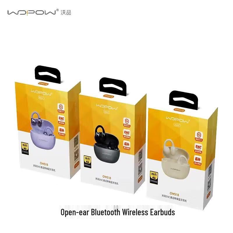 WOPOW OWS18 Open-Ear Clip-On Bluetooth Headphones with ENC Noise Reduction
