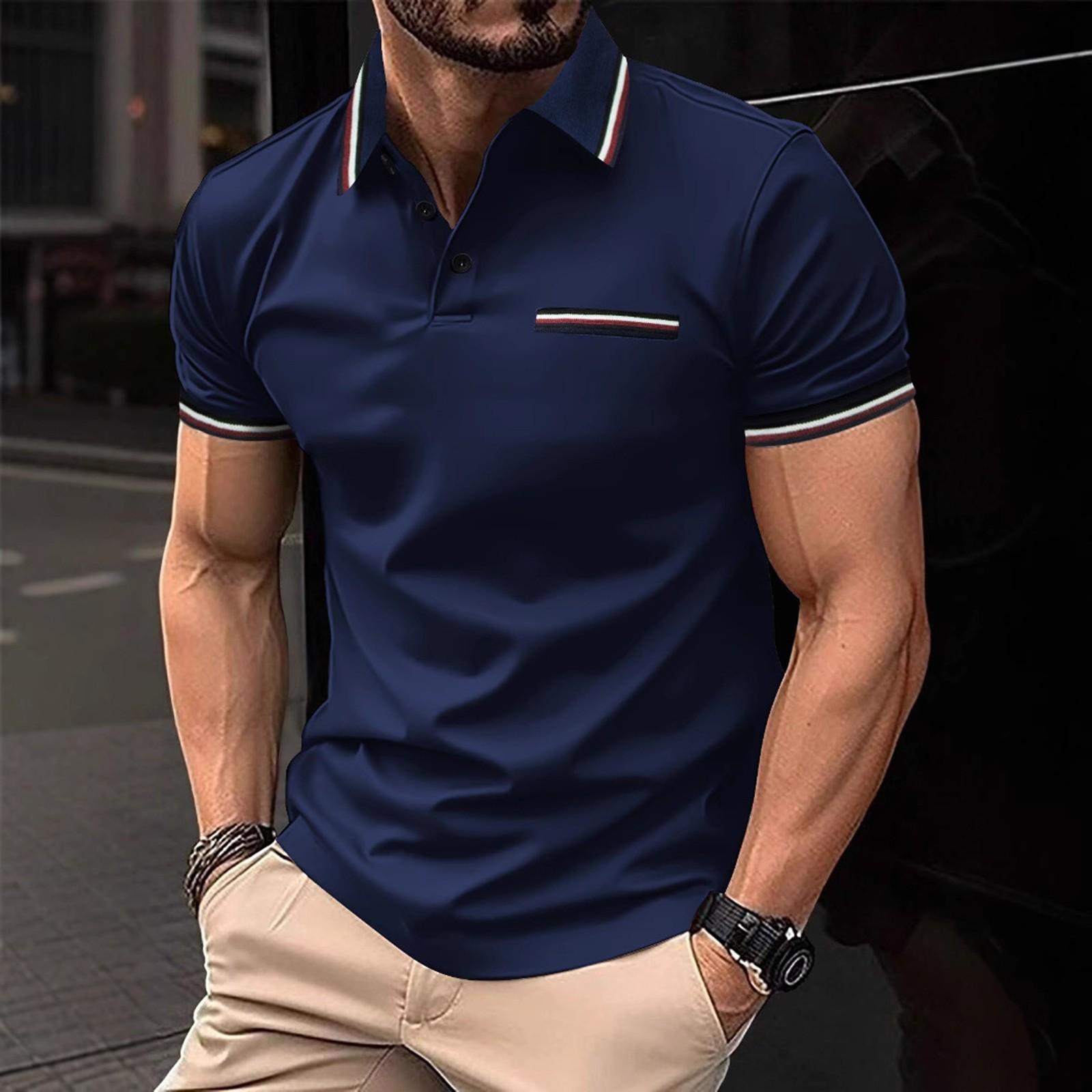 

Мужская летняя деловая футболка с дизайном из рифленой ленты, повседневная модная, большого размера, с коротким рукавом, для мужчин XL тёмно-синий