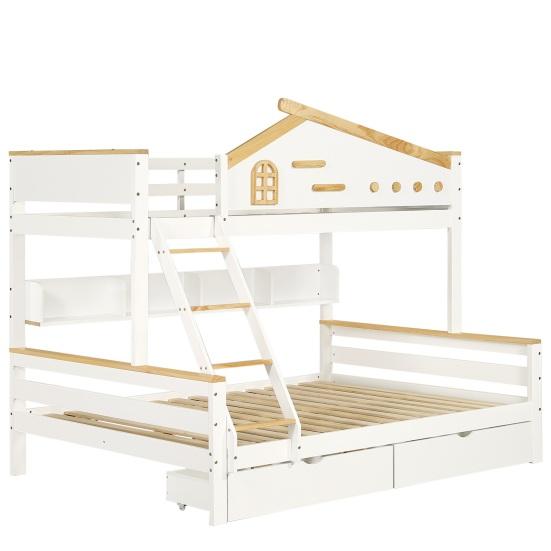 Double Layer Bed Bunk Bed Children with Color-Contrasting Safety Rail Two Drawers Mother Child Window Four-Step Inclined Ladder And Open