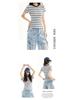 Retro Striped Slim Fit Cropped Short Sleeve T-shirt - Early Spring Petite Millennium Style