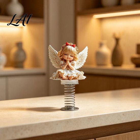 Niedliche Engelsfiguren Mädchen Auto Feder-Ornament 2D Zweiseitig Acryl Armaturenbrett Hüpfendes Ornament Dekor mit Klebebasis Betende Figur