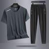 Ice Silk Casual Suit Men's Sports Outdoor Loose Two-piece Set Breathable Quick Drying Round Neck T-shirt Pants