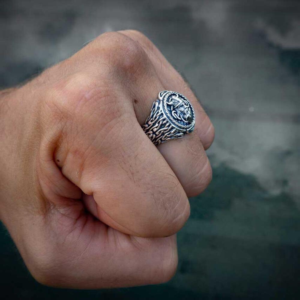 Retro Viking Silver Ring Norse Celtic Warrior Head Men Jewelry