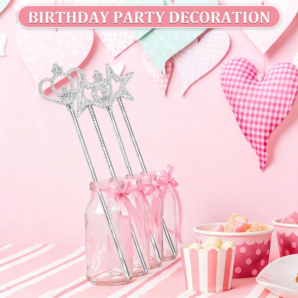 24Pcs Princess Wand Glitter Fairy Wand Angel Star Sticks Crown Magical Sticks Party Costume Wands for Birthday and Cosplay Party