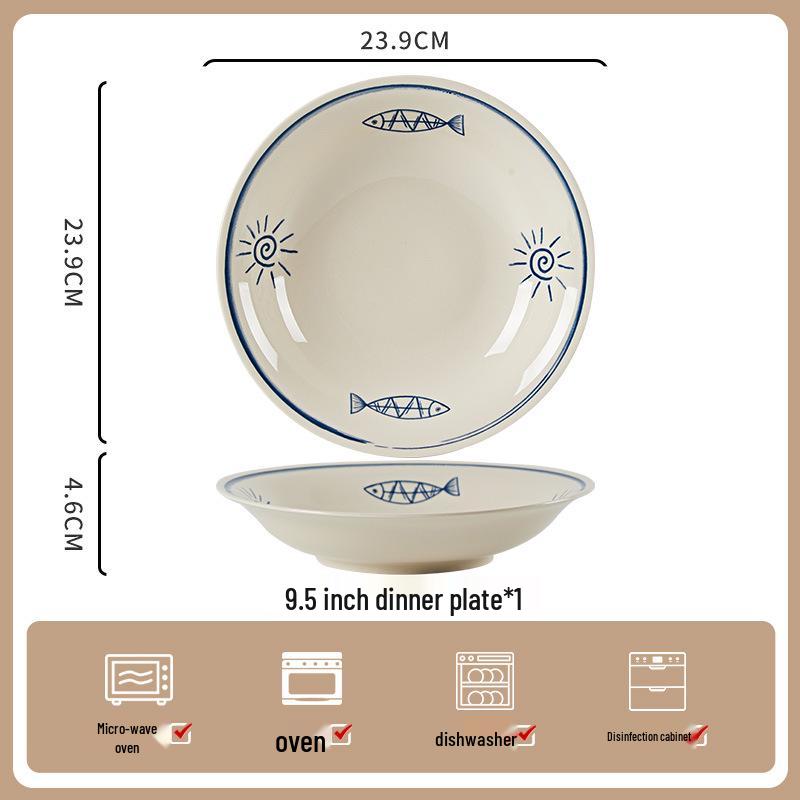 Keramik-Geschirrset im japanischen Wabi-Sabi-Stil: Schüsseln & Teller mit Unterglasurfarbe