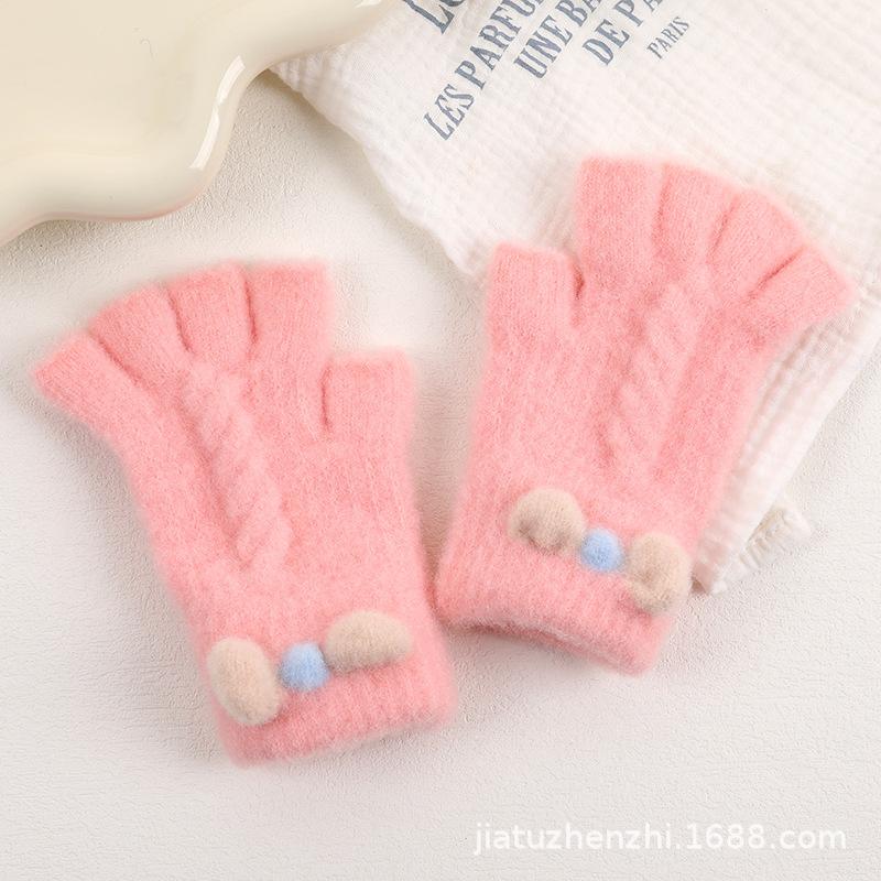 New Embroidered Gloves Female Cute Cartoon Smiley Face Bear Autumn and Winter Warm and Cold-proof Men's and Women's Needles