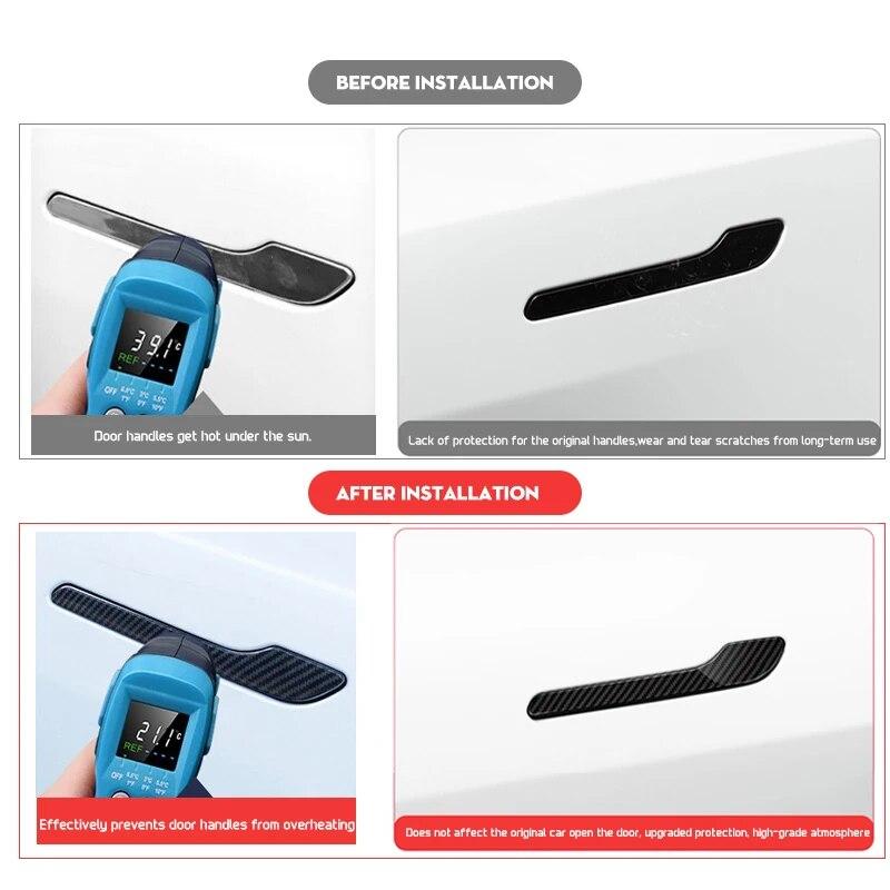 Futhope ABS Door Handle Cover For Tesla Model 3 Y Carbon Fiber Styling Premium Durable 2018-2023  Cover Protector Sticker