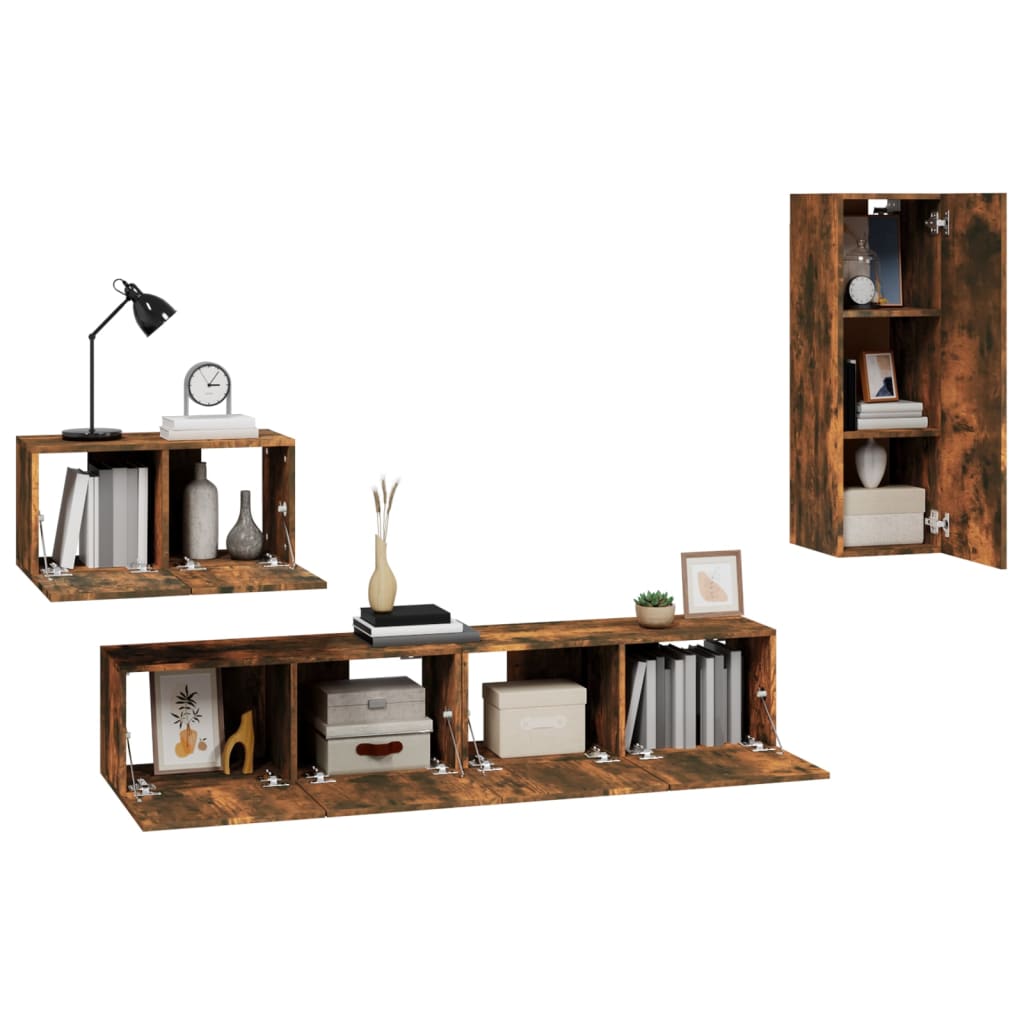 4 piece TV cabinet set smoked oak effect particleboard
