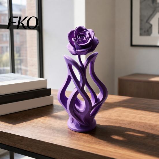 Platzsparende Schreibtischdekoration 3D-gedruckte Rosen-Skulptur, Hohlvase Blumenkunst-Figur mit matter Oberfläche, Künstlerische Blumenskulptur Minimalistisch