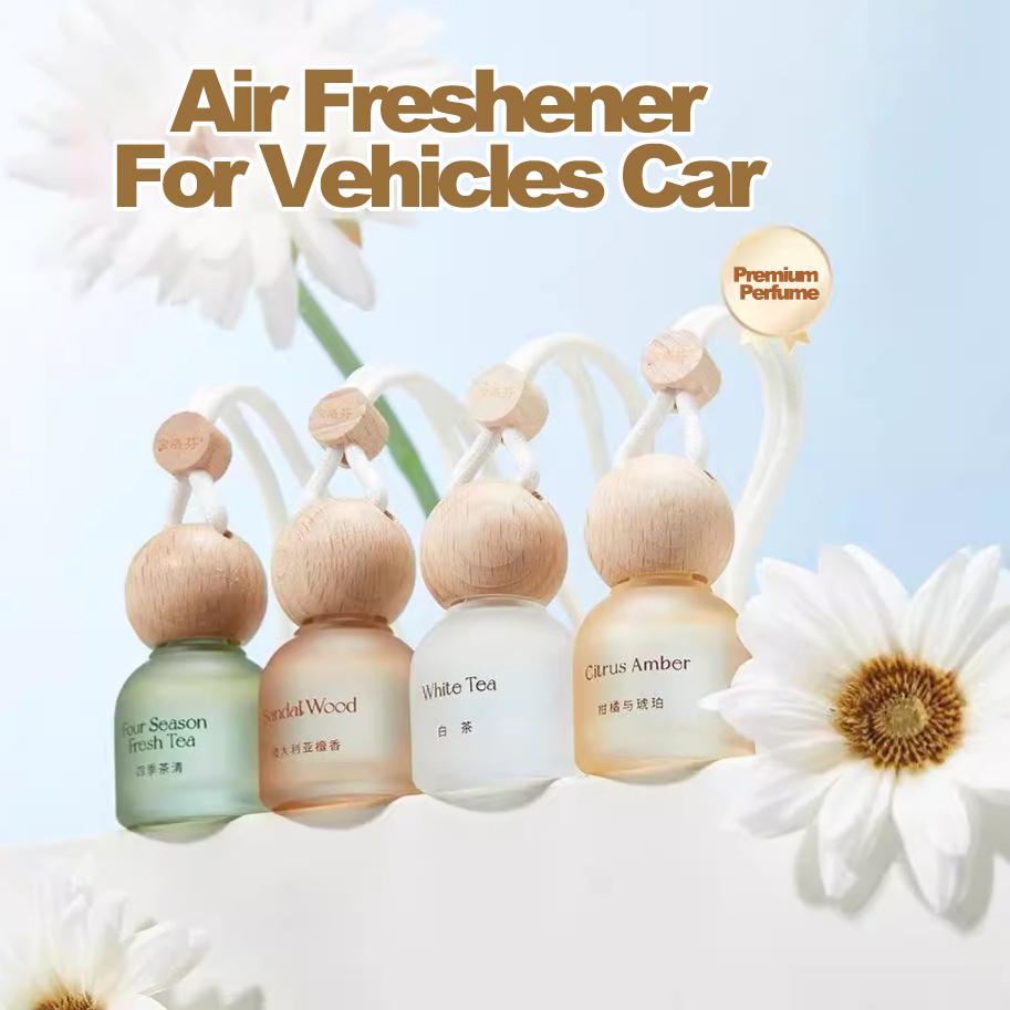 Natural Wood Hanging Aroma Pendant for Car and Home – Slow-Release Glass Bottle Freshener