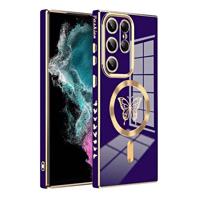 Electroplate Magnetic Butterfly Case For Samsung S25 S24 S23 Ultra S22 S21 Plus For Magsafe Wireless Charging Silicone Cover