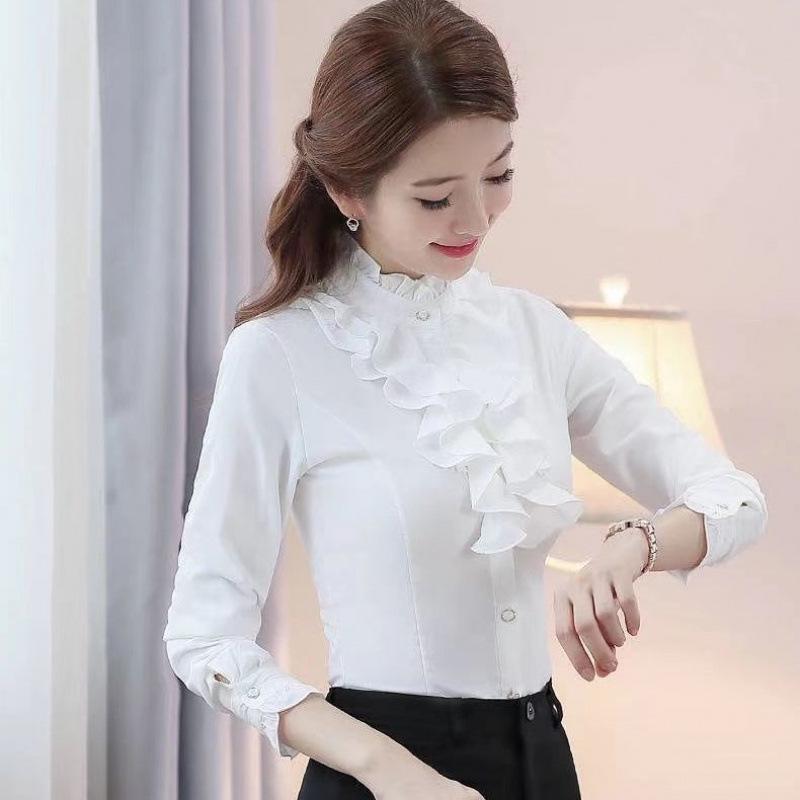 2025 Trendy Women's Slim Fit Ruffle Lace Chiffon Shirt - Versatile Spring/Summer Top