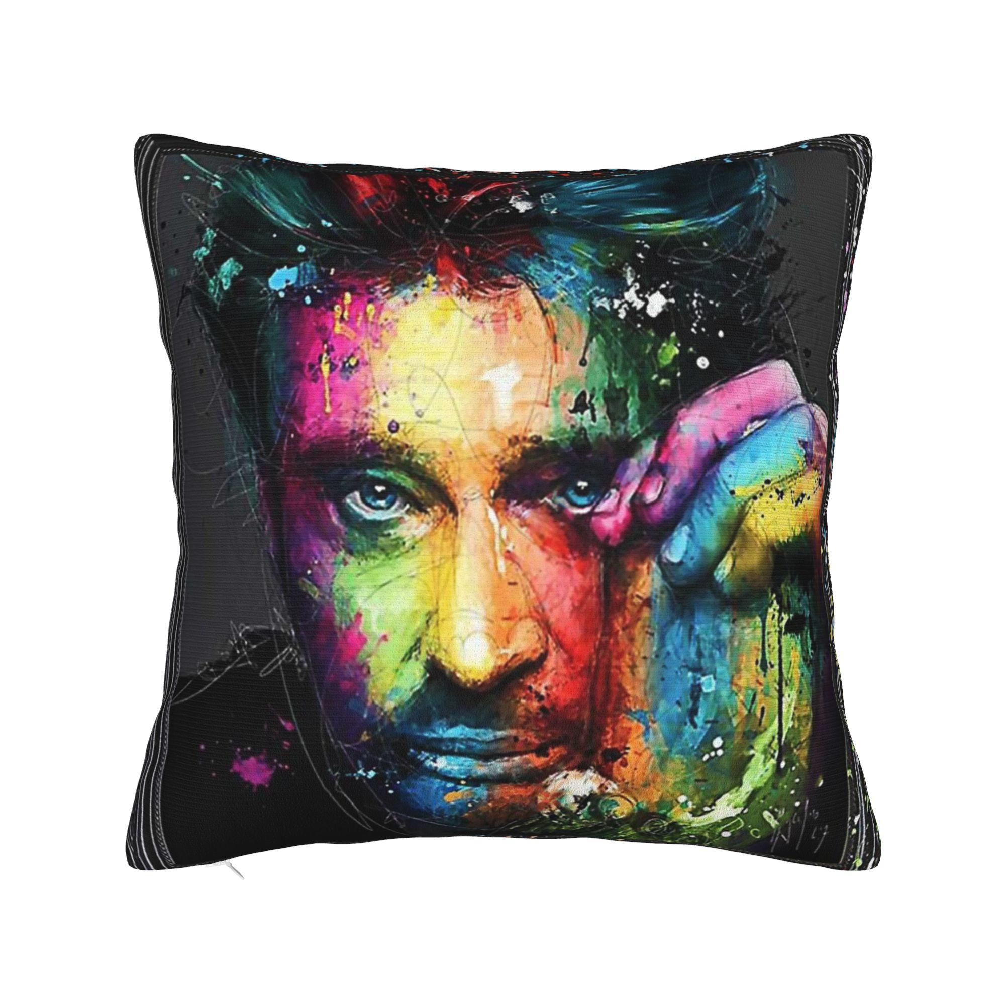 Johnny Hallyday Square Pillow Case Rock Star Music French Singer Cushion Covers Custom Decor Pillowcase for Car 45x45cm 12x12Inch