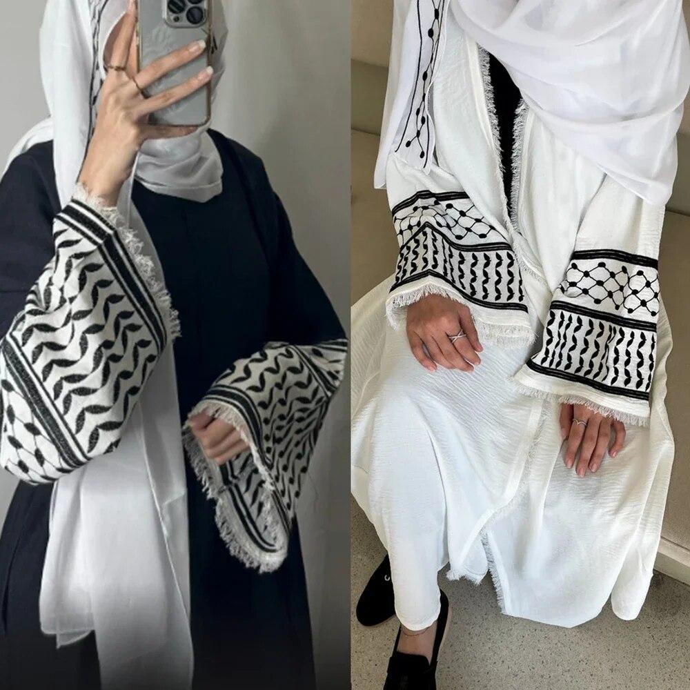 Muslim Dress Modest Islamic Clothing New Soft Crepe Embroidery Palestine Kefiyyeh Abaya Ramadan Tassel Dubai Abaya Women