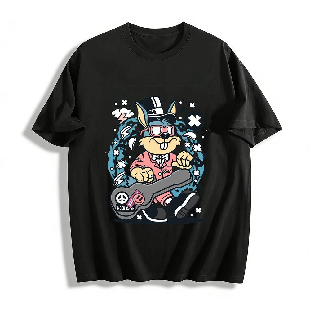 

Trendy Cool Rabbit Print T-Shirt Street Style Casual Loose Top Pure cotton T-shirt 6XL