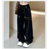 Fashionable Personalized Bright-line Personalized Straight Jeans Women In Spring and Autumn New American Retro Loose Wide-leg Pants